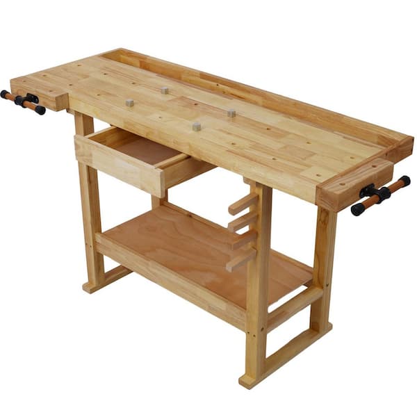 55 in. W x 19.5 in. D Yellow Workbench Table with Solid Wood Top and 1-Drawer for Garage Workshop and Home