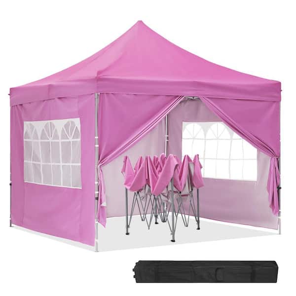 10 ft. x 10 ft. Pink Instant Folding Canopy with Sidewalls and Carrying Bag