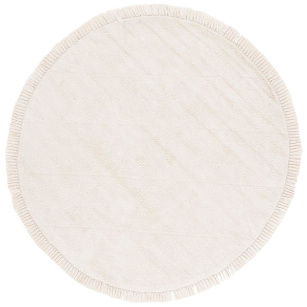 Easy Care Ivory 6 ft. x 6 ft. Solid Diamond Round Area Rug