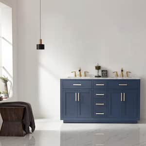 Ivy 60 in. Bath Vanity in Royal Blue with Carrara Marble Vanity Top in White with White Basins