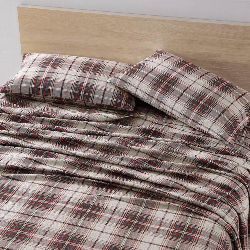 Gray Plaid Cotton Flannel Twin Sheet Set with Deep Pockets