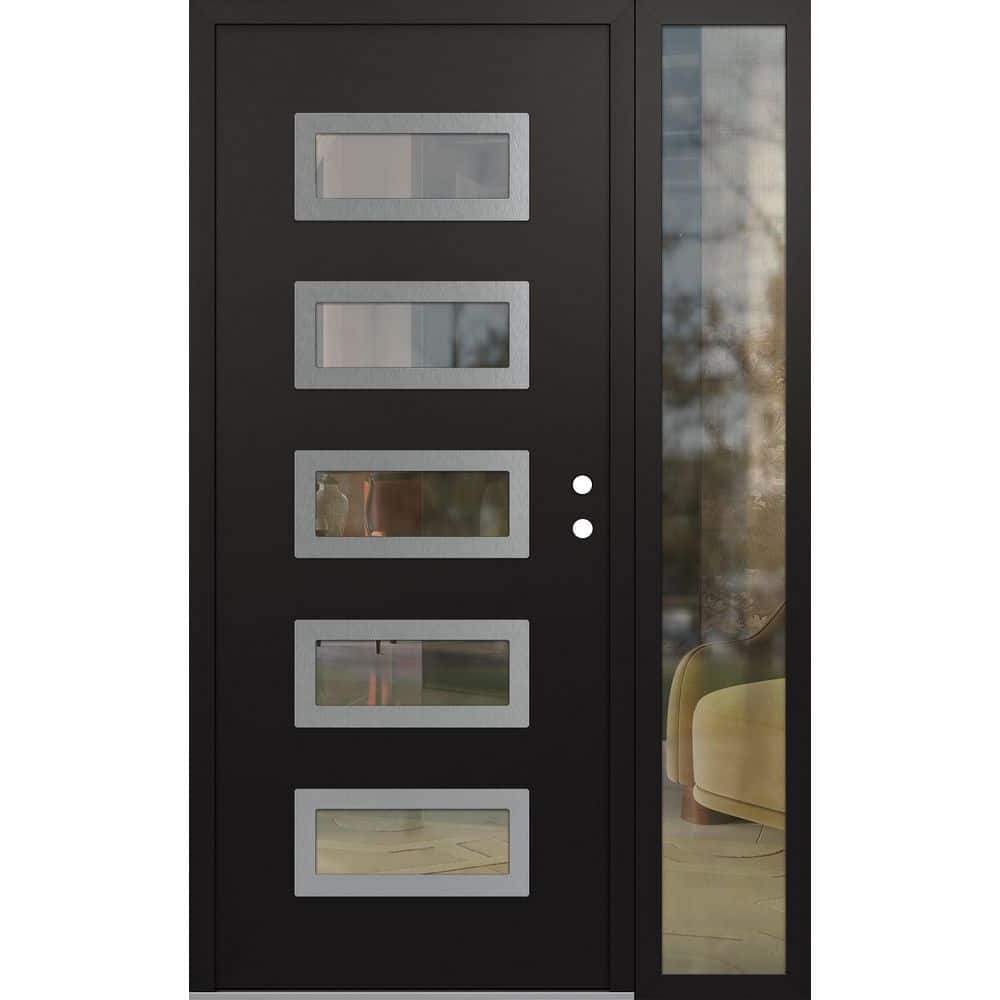 D1 48 in. x 80 in. Silver P Left-Hand/Inswing Clear Glass Black/Black Sidelite Steel Prehung Front Door price history on PriceWatchPro