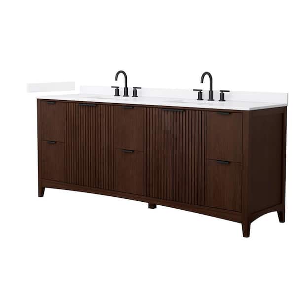 Palmilla 84 in. Double Freestanding Dark Walnut Bath Vanity with White Quartz Top