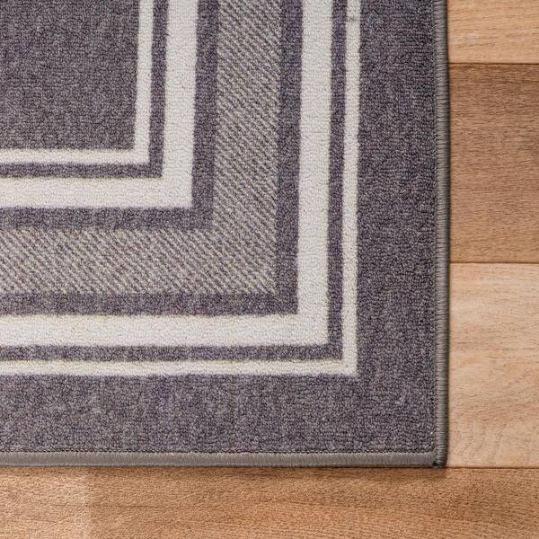 Beverly Rug 2 x 3 Gray Carmel Bordered Non Slip Doormat Indoor Area Rug