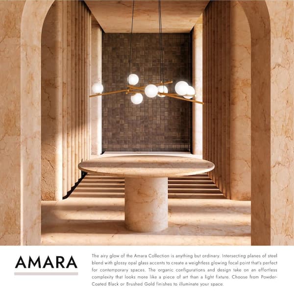 KUZCO Amara 54 in. 6-Light 33-Watt Brushed Gold/Glossy Opal Glass