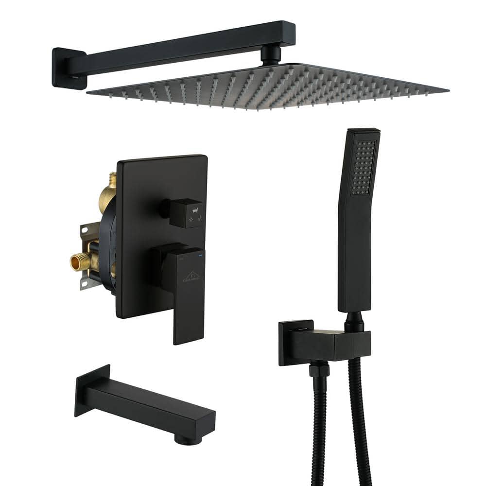 Matte Black Multi-Head Rain Shower System with Handheld