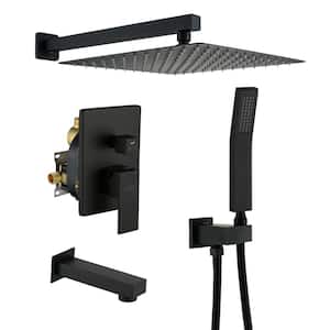 12 in.Wall-Mounted Shower System with Bathtub Faucet in Matte Black