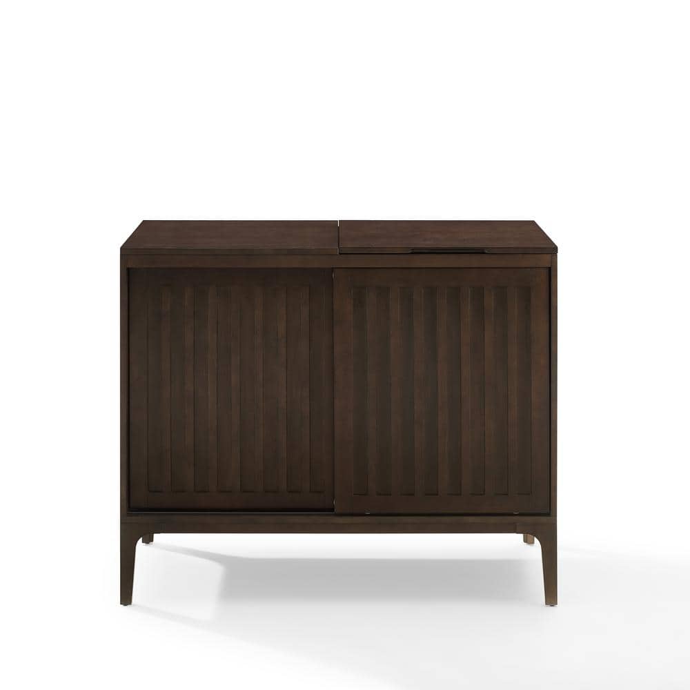 Sleek Dark Brown Slatted Media Console with Record Storage
