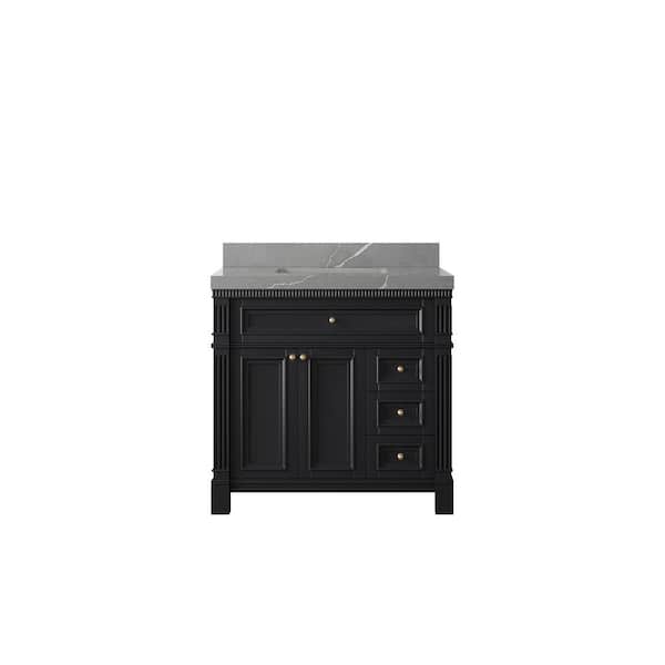 Willow Collections Paris 36 in. W x 22 in. D x 36 in. H Single Sink Bath Vanity Center in Black with 2 in. Piatra Gray qt. Top
