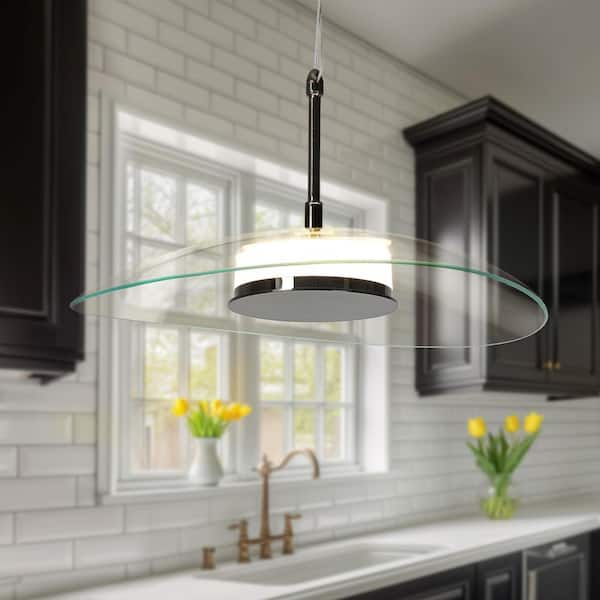LNC Contemporary 12-Watt 1-Light Plated Black Nickel Bell Integrated LED Pendant Light with Clear Glass Shade
