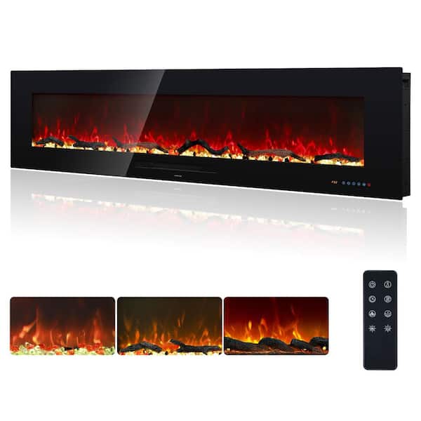 72 in. Recessed and Wall Mounted Electric Fireplace Insert, 1500/750W, 13 Flame Colors and 5 Brightness