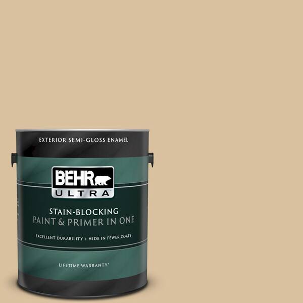 BEHR ULTRA 1 gal. #UL160-7 Pale Wheat Semi-Gloss Enamel Exterior Paint and Primer in One