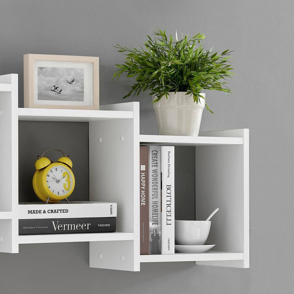 White 3-Cube Floating Wall Shelf with Ledges