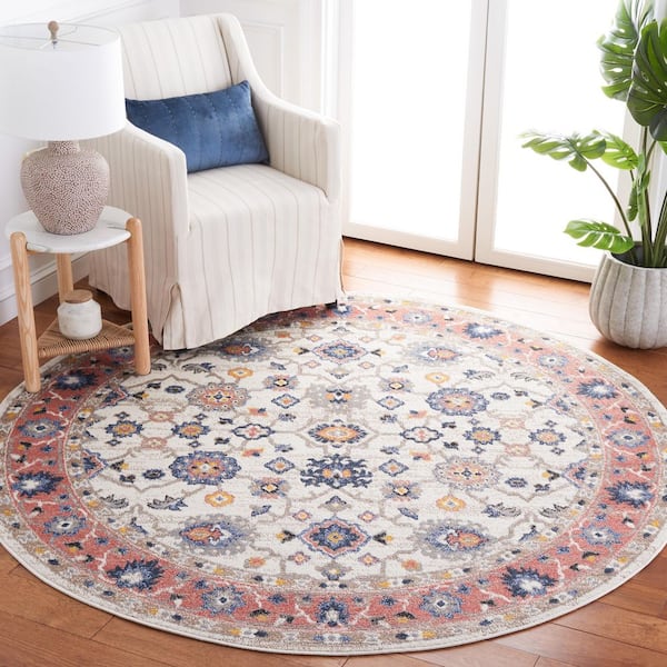 Astoria 7 ft. x 7 ft. Ivory/Rust Floral Medallion Round Area Rug