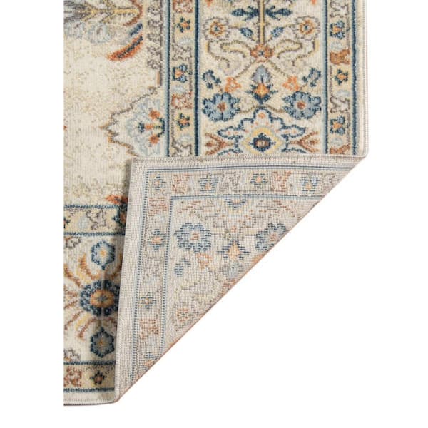 Blue, Orange 5 ft. x 7 ft. Loomed Medallion Polypropylene Rectangle Indoor/Outdoor Area Rug