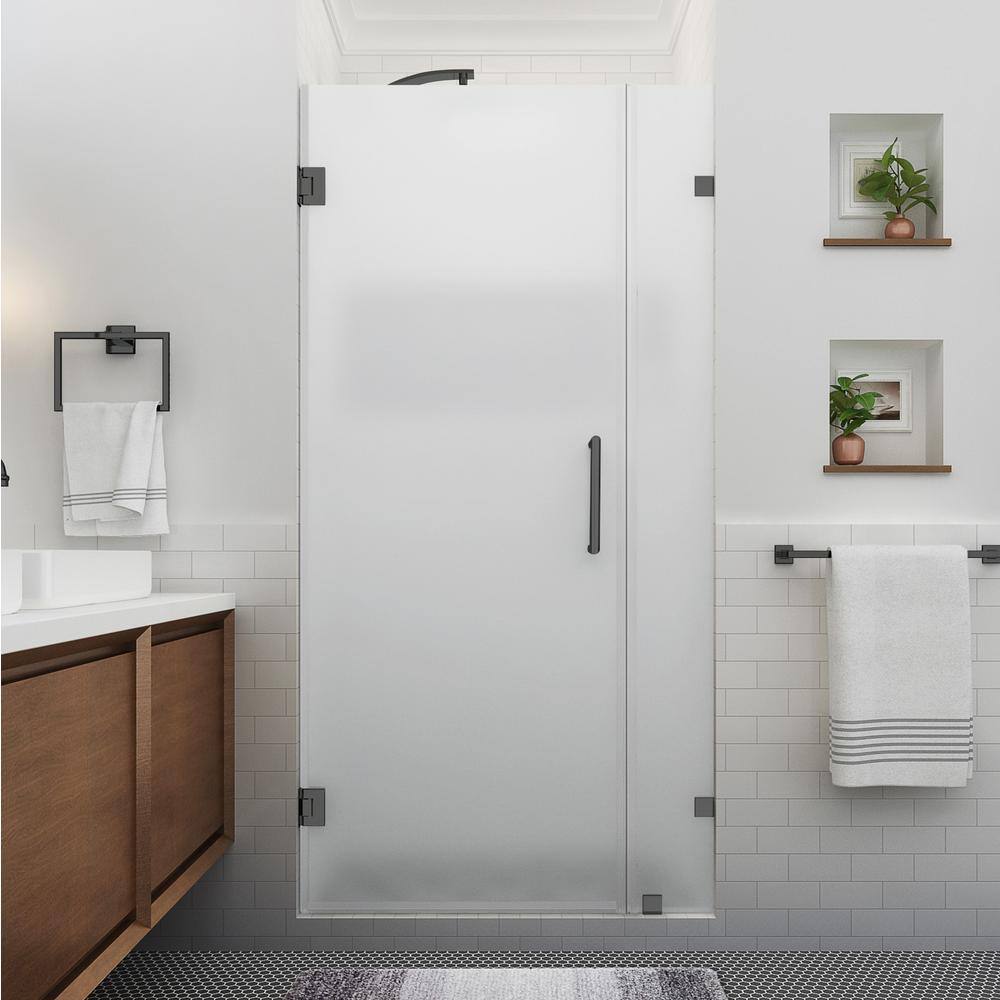 Matte Black Frameless Shower Door with Frosted Glass, 80" Height
