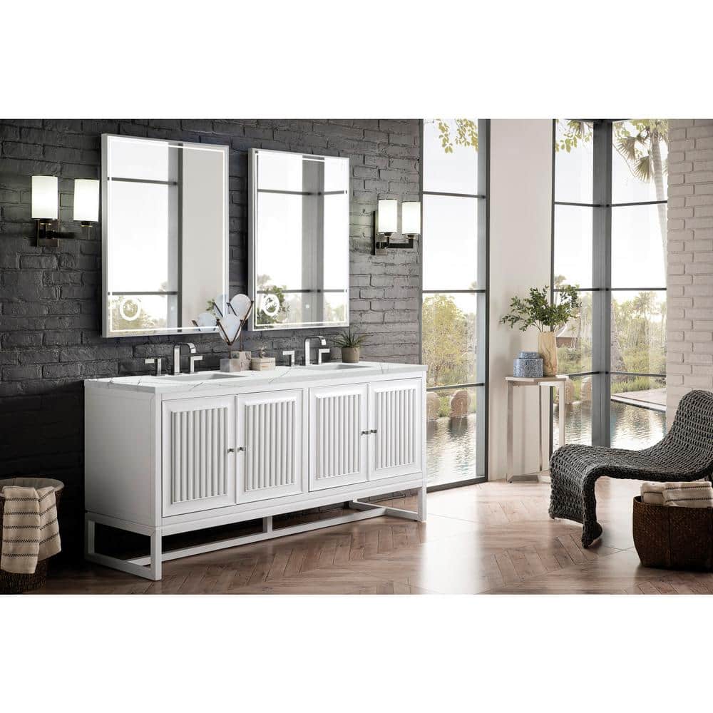 Athens 72 in. W x 23.5 in. D x 34.5 in. H Bathroom Vanity in Glossy White with Ethereal Noctis Quartz Top price history on PriceWatchPro