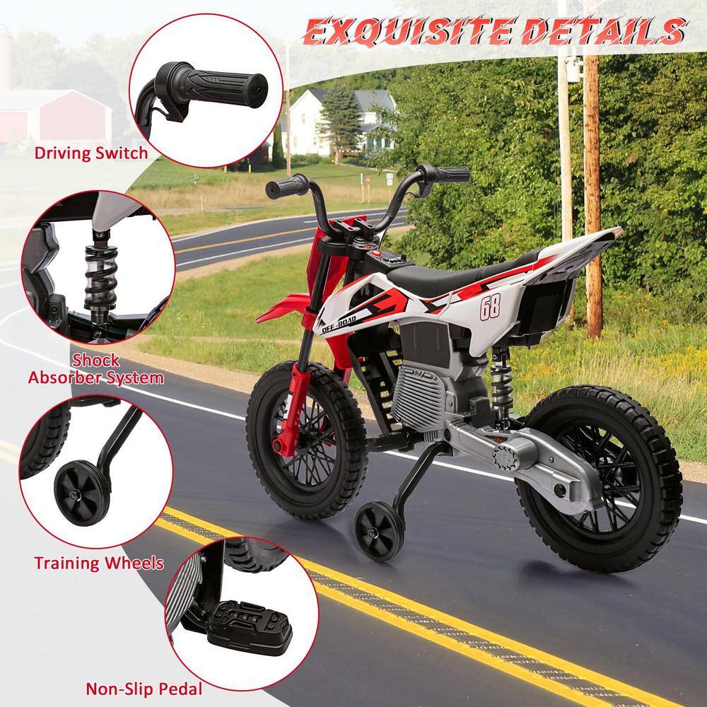 Garvee Red 12V Kids Electric Dirt Bike with Training Wheels