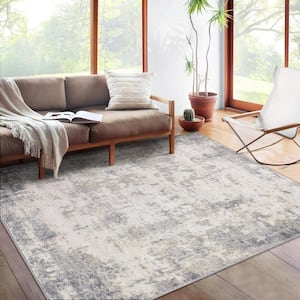 Abstract Indoor Gray 8 ft. x 10 ft. 2 in. Area Rug Non-Shedding Stain Resistant Mat