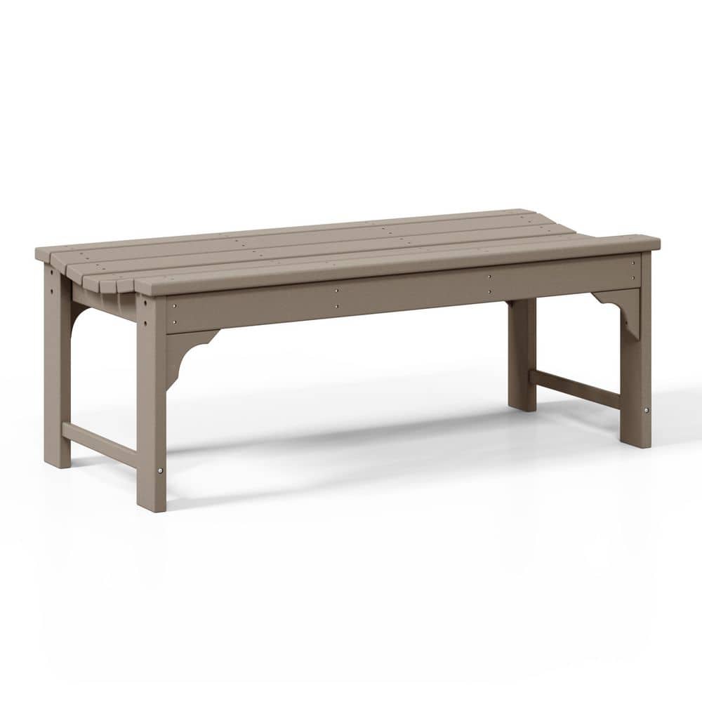 Weathered Wood 46" HDPE Outdoor Backless Bench