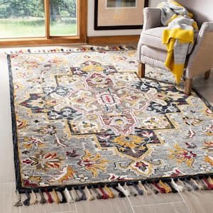 Aspen Gray/Charcoal 7 ft. x 7 ft. Square Floral Area Rug