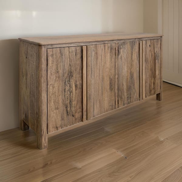 Benjara Gena Brown Solid Mango Wood 73.25 in. Sideboard Buffet Console with (4-Doors)