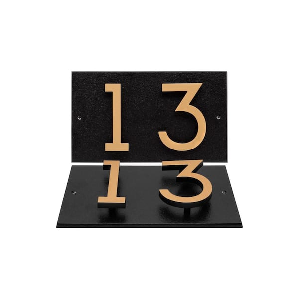 Floating 2-Number Horizontal Sign Black with Black / Gold Modern Font Numbers