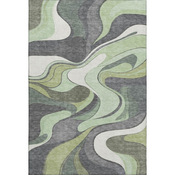 Mayfield Premium Machine Washable Abstract AMF2183 Green 8 ft. x 10 ft. Area Rug