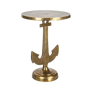 15 in. Golden Hue Round Aluminium End Table with Cast Iron Anchor Base