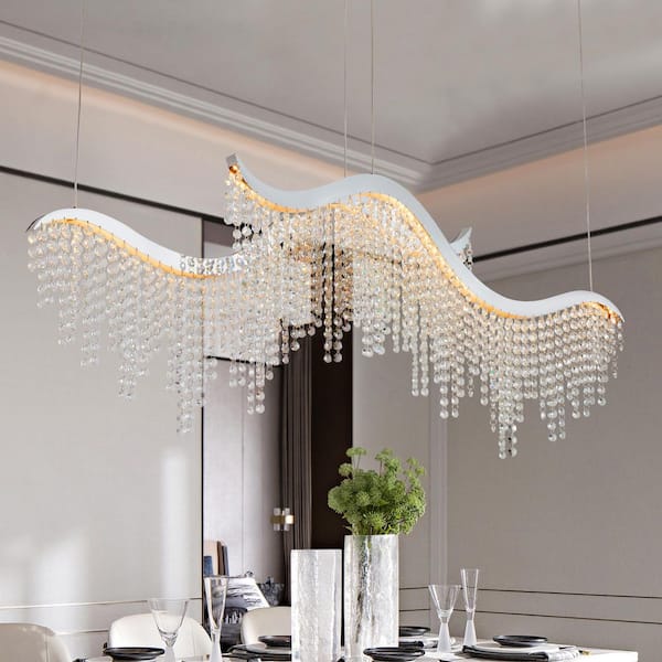 Jushua 36 in. 1-Light Modern Silver Wave K9 Crystal LED Chandelier