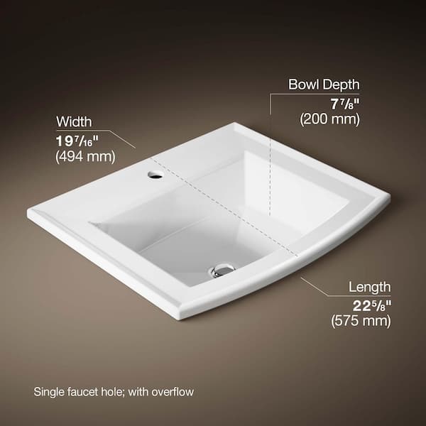 Kohler Archer Drop-In Bathroom Sink – 4-Inch Faucet Holes, Overflow Drain, Rectangular Basin, Classic Design