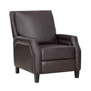 Adele Dark Brown Faux Leather Upholstered Push Back Standard Recliner with Nailheads