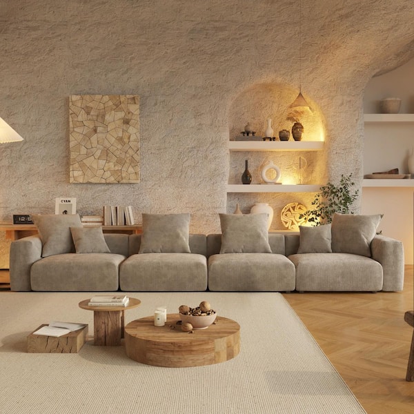 Magic Home Modern 181 in. Square Arm Corduroy Modular Combination Oversized Large Sectional Sofa with Detachable Covers in Brown