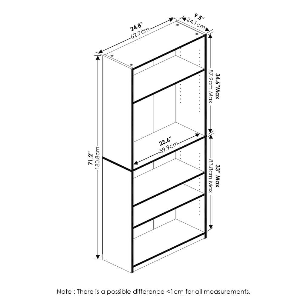 White Adjustable 5-Shelf Composite Wood Bookcase
