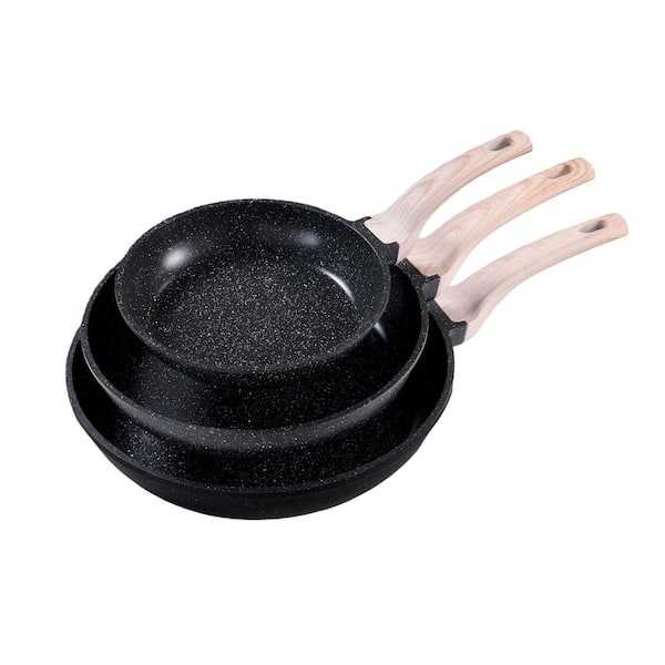 Black Stainless Steel 10 in. Non Stick Frying Pan Skillet Set, Omelet Pan, Healthy Non Toxic Granite Chef Pan, PFOA-Free