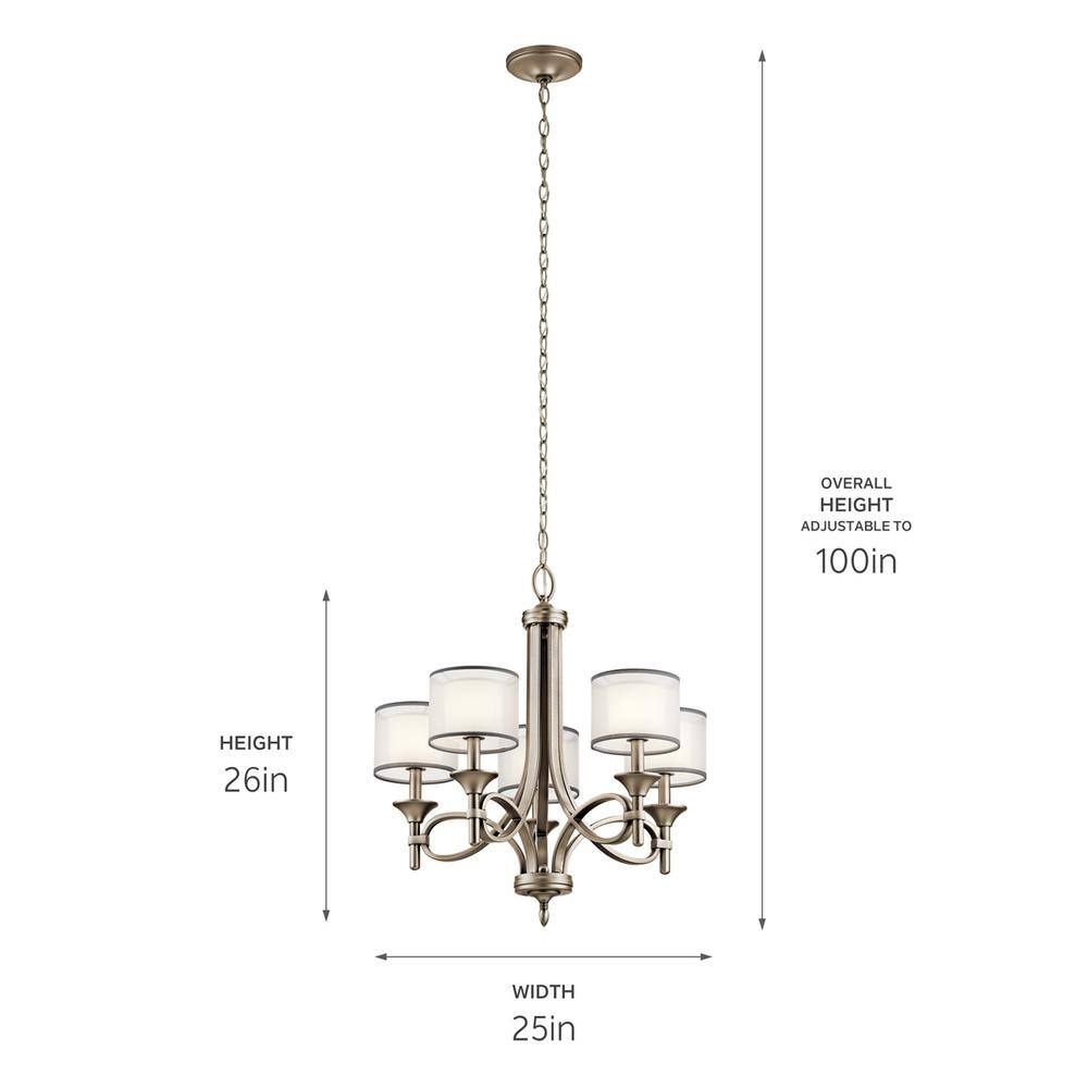 Antique Pewter 5-Light Chandelier with Satin Etched Glass