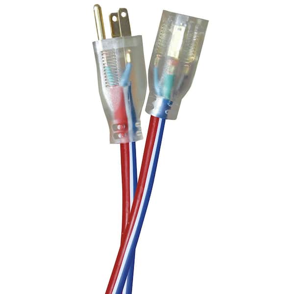 Wire and Cable 50 ft. 14/3 Medium Duty Red White and Blue Indoor/Outdoor  Lighted Extension Cord 73050RWB The Home Depot