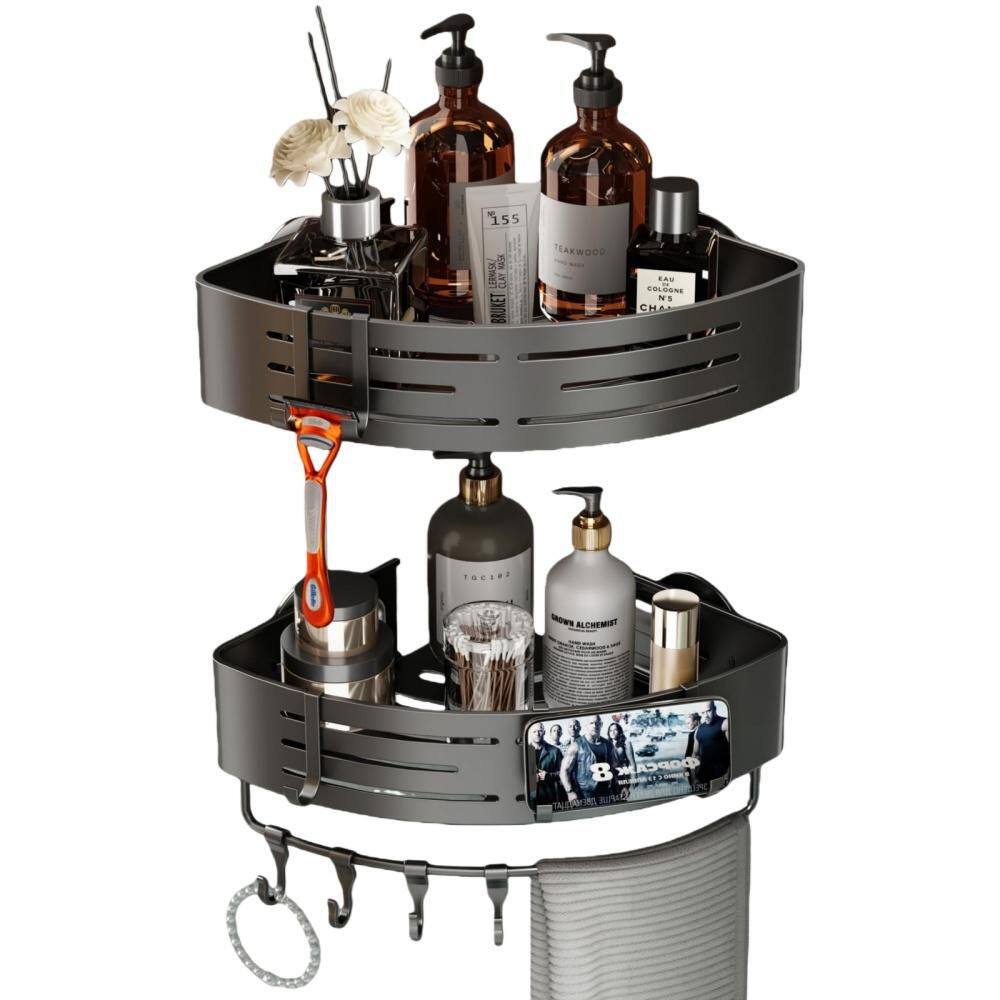 2-Pack Aluminum Corner Shower Caddy Suction Cup with Towel Bar and Hooks, No Drilling, Removable Bath Storage Rack, Gray price history on PriceWatchPro