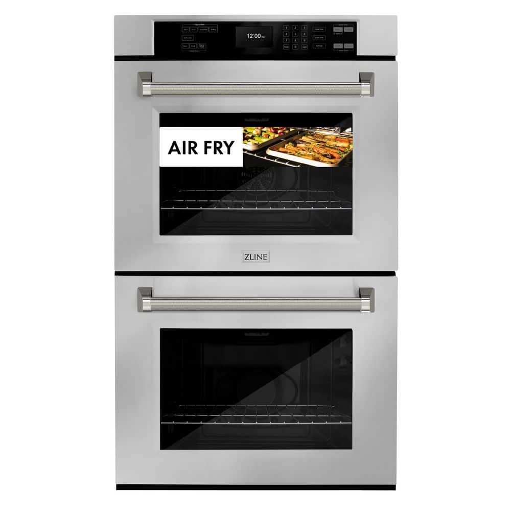 ZLINE Kitchen and Bath Autograph 30 in. True Convection Double Wall Oven with Air Fry in Stainless Steel with Polished Nickel Helix Handles