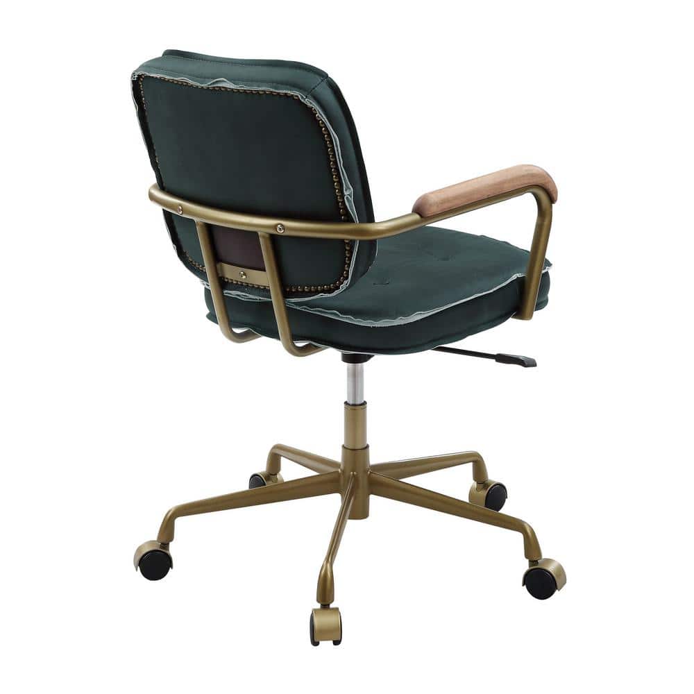 Elegant Emerald Green Leather Executive Swivel Chair with Gold Metal Base