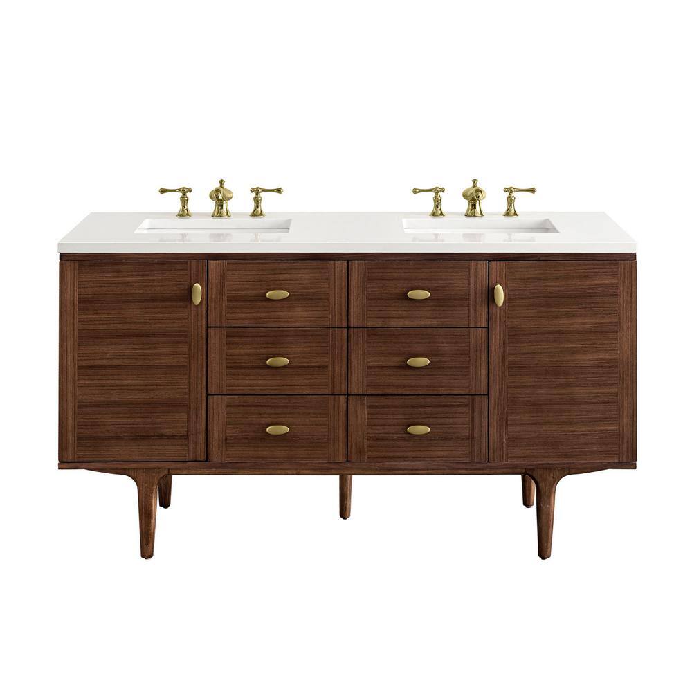 Amberly 60" Walnut Double Vanity with White Quartz Top