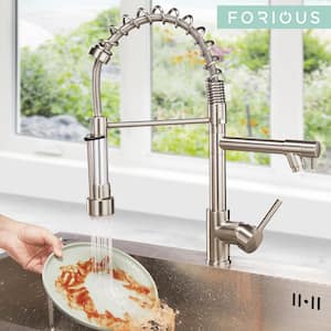 Single Handle Pull Out Sprayer Kitchen Faucet Deckplate Not Included in Brushed Nickel