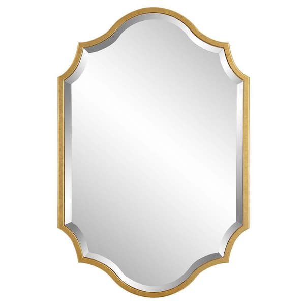 Benjara 26.85 in. W x 40.5 in. H Wooden Frame Gold Wall Mirror