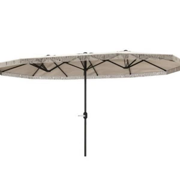 cream rectangular patio umbrella 15 ft. Cream White Spacious Extra Large Outdoor Umbrella Rectangle Patio  Umbrella with Fringe and Crank Handle San-17