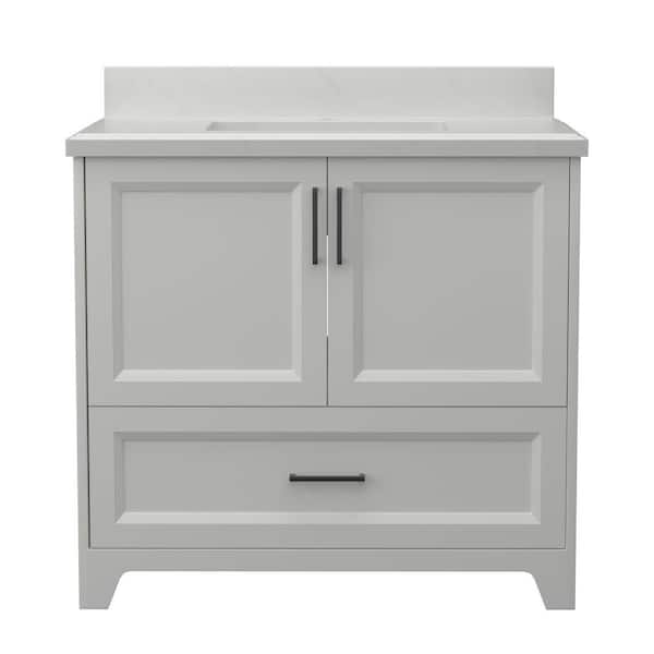 Modland Baily 36 in. W x 21 in. D x 33 in. H Single Sink Freestanding Bath Vanity in Light Grey with White Cultured Marble Top