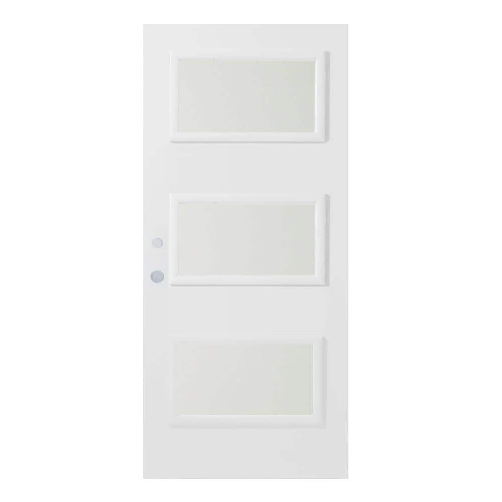 Stanley Doors 32 in. x 80 in. Dorothy Satin Opaque 3 Lite Painted White