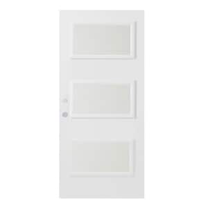32 in. x 80 in. Dorothy Satin Opaque 3 Lite Painted White Right-Hand Inswing Steel Prehung Front Door