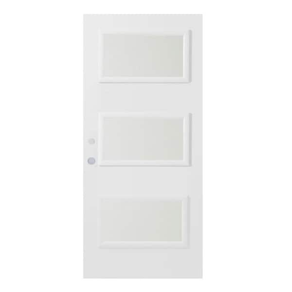 32 in. x 80 in. Dorothy Satin Opaque 3 Lite Painted White Right-Hand Inswing Steel Prehung Front Door