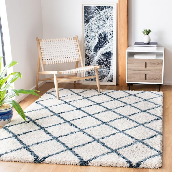 Hudson Shag 5 ft. x 8 ft. Ivory/Steel Blue Diamond Area Rug