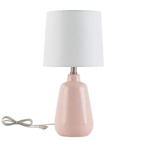 18.5 in. Pink Ceramic Table Lamp with White Linen Shade